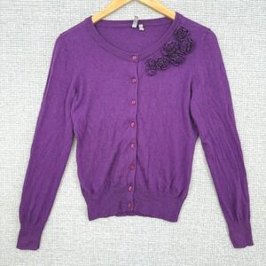 Colsie Cardigan Sweater Purple‎ Floral Cashmere Women's Sz S Cottage Coquette
